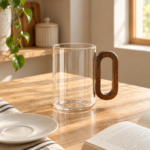 Taza de Vidrio con Asa de Madera 360 ml – Transparente