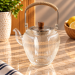 Tetera de Vidrio Borosilicato 1 L con Infusor de Acero y Asa de Yute